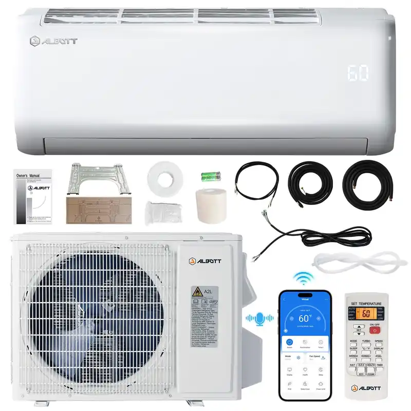 Albott 24000 BTU Mini Split Air Conditioner Heat Pump, SEER2 21, 208-230V, Inverter AC with Wi-Fi Smart Control, Voice Assistant, Self-Cleaning, Cools up to 1500 Sq. Ft.