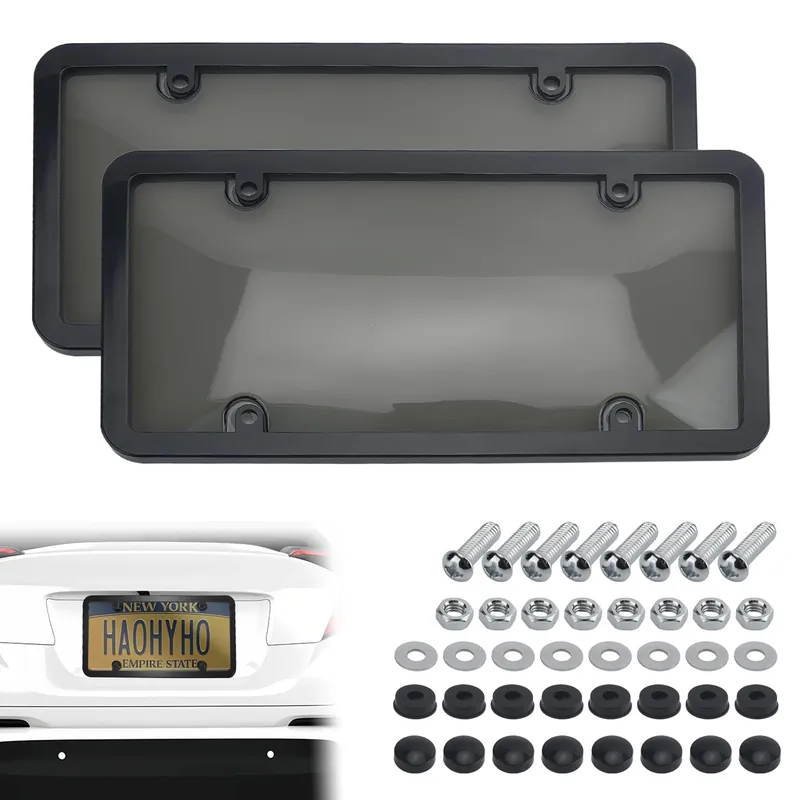 2PCS Clear License Plate Covers and Frames, Personalized License Plate Frame with Screws Screw Caps Washers, Rust-Proof Auto LicensePlate Holder, Universal License Protector for Standard US Plates