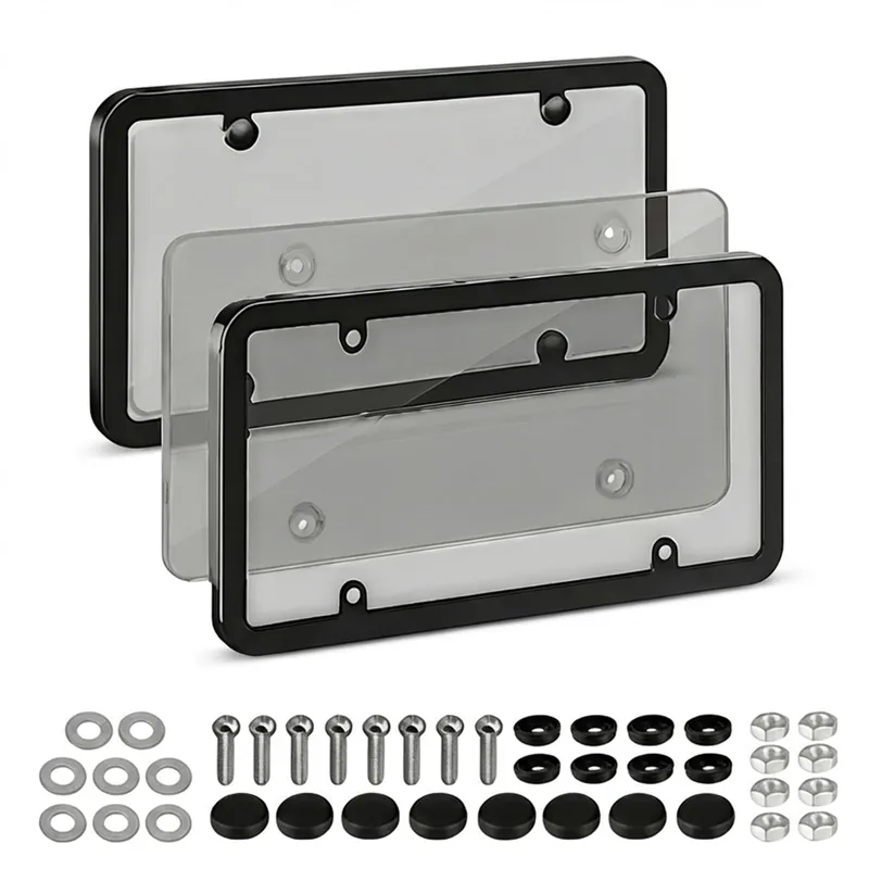 houlishu Clear Gray License Plate Frames - ABS Rust-Proof 2 Pcs Car Rear Front Plate Covers with Screws Caps Fit for US Standard Plates with Mounting Hardware