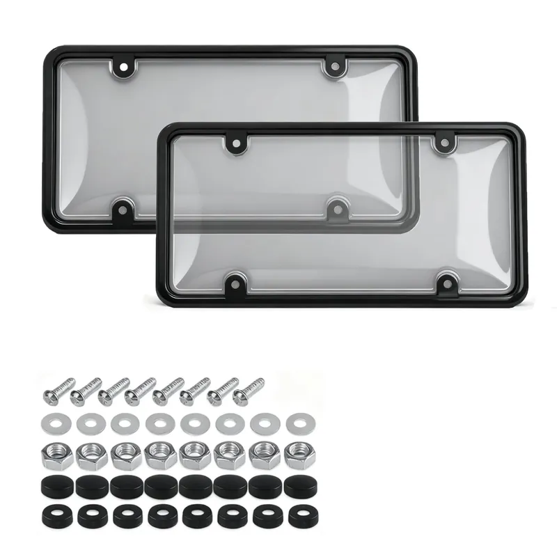 2-Pack License Plate Cover Frames Protector Combo, Clear Plate Frame Anti-Scratch Anti-Glare for Car Truck SUV, Includes All Mounting Hardware (Grey)