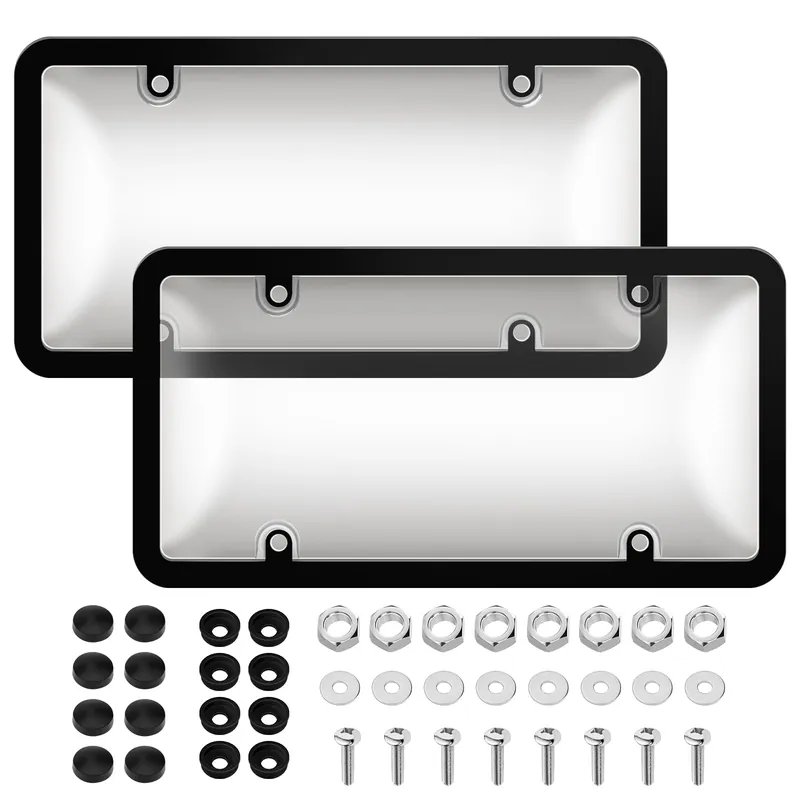 License Plate Frame Cover, Clear License Plate Protector 2 Pack, ABS Car Rear Front Plate Frames with Screws Caps, Rustproof, Unbreakable, Easy Install for Cars, Trucks, SUVs, Clear Gray