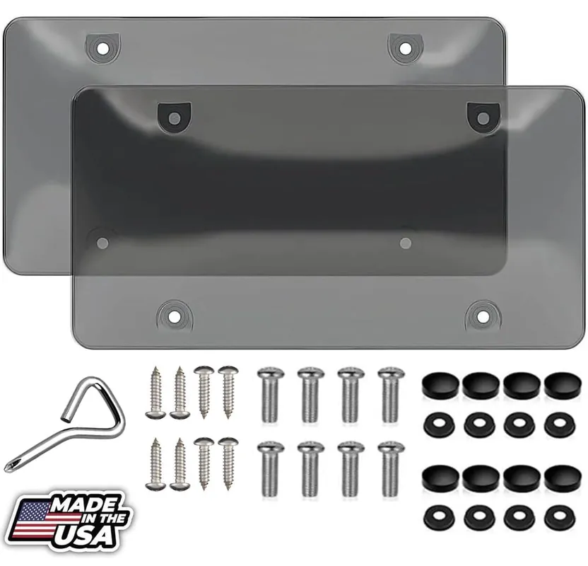 2 Unbreakable License Plate Bubble Covers 4 Holes Universal Fitment Choose Your Shield Color (T-Black)