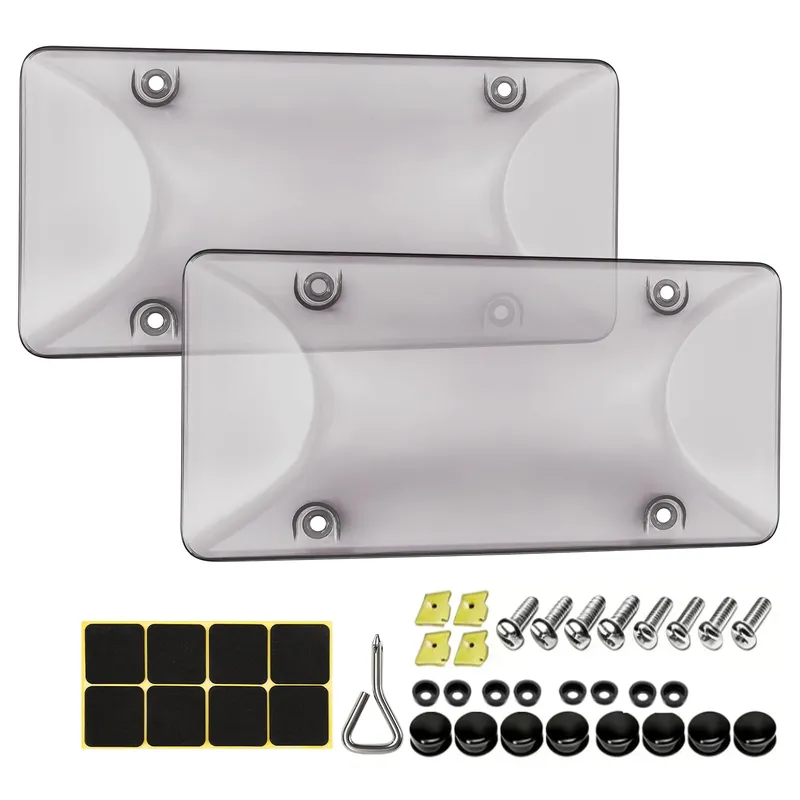 Clear License Plate Cover & Frames, 2PCS License Plate Protector Rust-Proof Auto Licenses Plates Holder with Screws & Caps, Universal Vehicle License Protector (Grey)