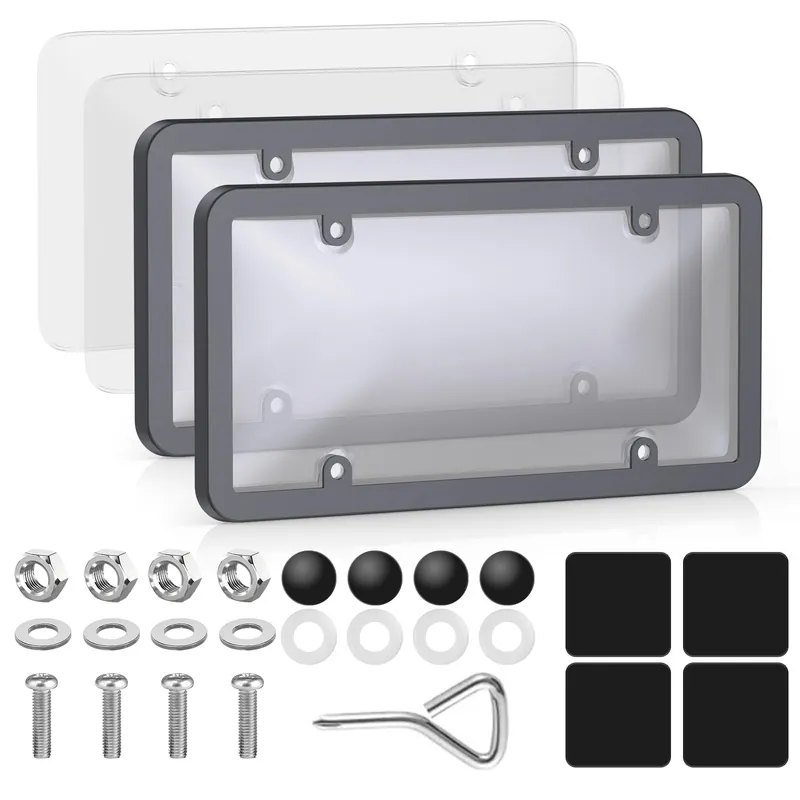 Vitog 2 Packs Clear License Plate Covers with 2 Extra Spare, Shatterproof License Plate Protector, Anti-Yellowing License Plate Holders & Frames with Anti-Rattle Pads & Hardware For Standard US Plates