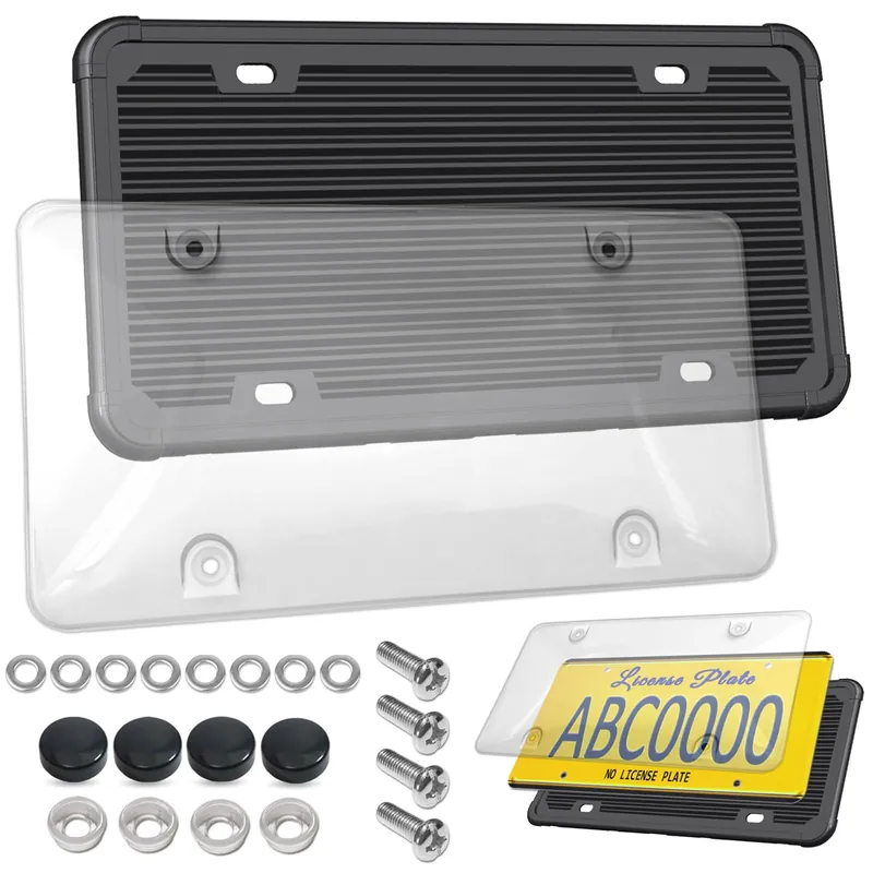 ZXFOOG Car License Plate Frame Cover- Clear Bubble Novelty Plate Cover with Silicone Car Tag Holder for US Plate, Unbreakable Protector for Front or Back Rear Plate Included Screws,Caps