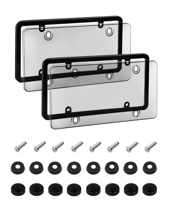 License Plate Holder & Frames, 2 Pack License Plate Protector, ABS Car Front/Rear License Plate Frame with Screws Caps, Fit Any Standard US Plates(Grey)