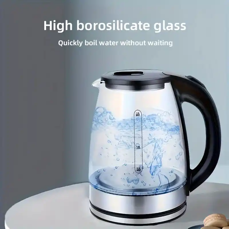 2L Glass Electric Kettle, 1000W Fast Boil with Auto Shut-Off, Transparent White Pot for Tea/Coffee