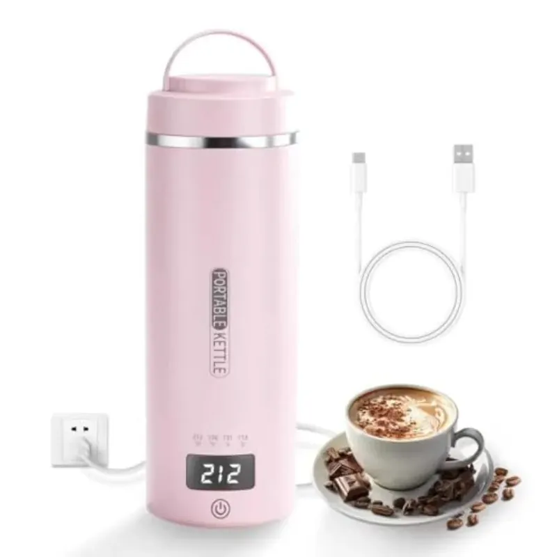 Portable Travel Electric Kettle with Plug-in Boiling and Keeps Warm via USB