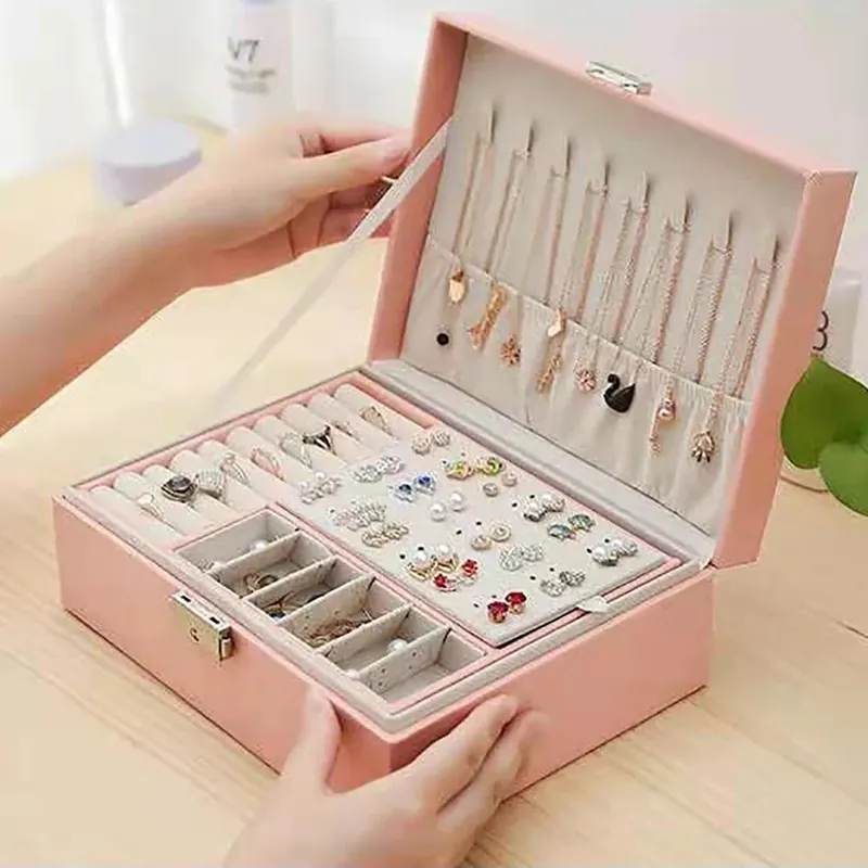 Jewelry Box for Necklaces Rings Earrings, Double Layers Storage for Women