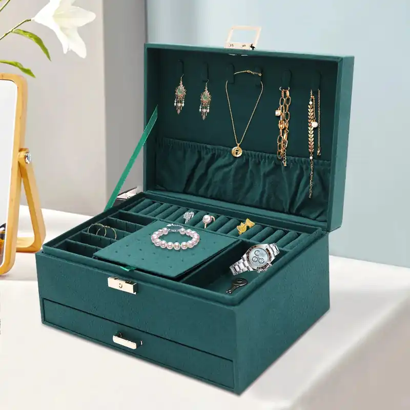 17x24x11cm 3 Tiers Large Capacity Jewelry Box with Safety Lock for Rings