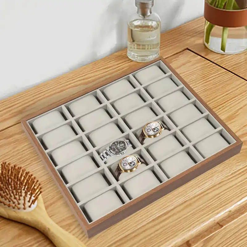 24-Slot Luxury Wooden Watch Box Organizer w/ Removable Flannel Pillows