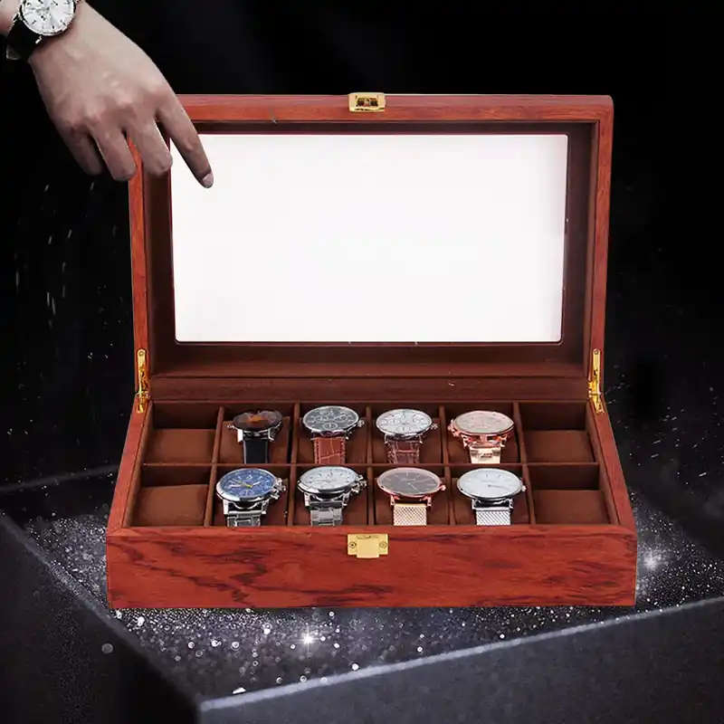 12 Slot Watch Storage Box, Display Case, Jewelry Box, Solid Wood for Home