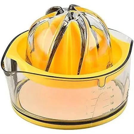 Citrus Juicer Manual Hand Squeezer with Built-in Measuring Cup and Strainer, 8OZ Yellow