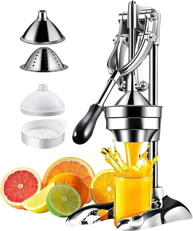 Heavy Duty Manual Citrus Juicer with Stainless Steel Cones, Easy to Clean for Oranges