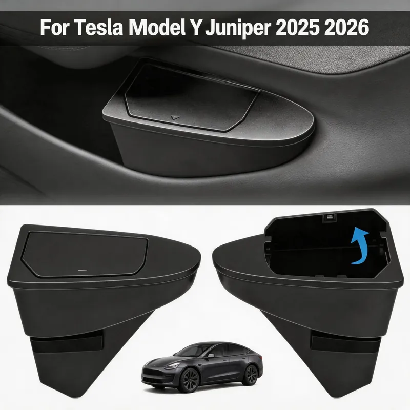 For Tesla Model Y Juniper 2025 2026 2PCS Front Door Trash Can Push-Open Lid Car Door Storage Box