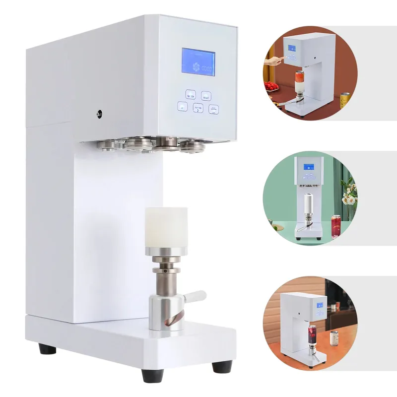 LED Display Beverage Seal Machine 370w Milk Tea Drink Bottle Sealer White Cans