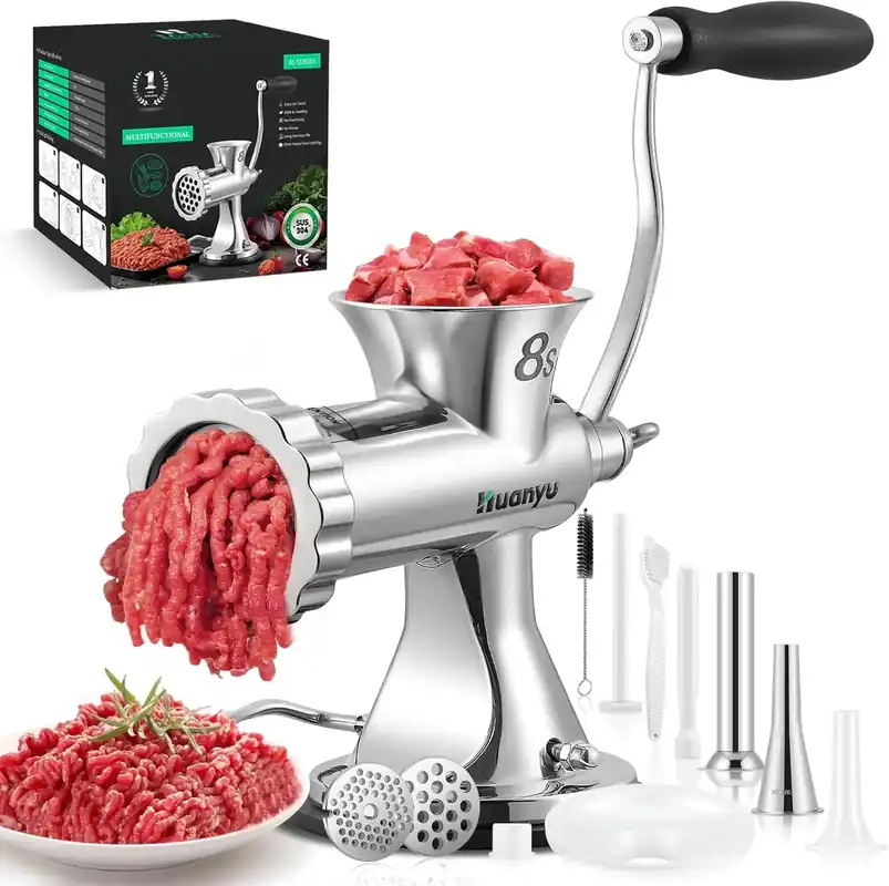 Manual Meat Grinder with Stainless Steel Sausage Stuffer, Hand Crank Mincer for Beef