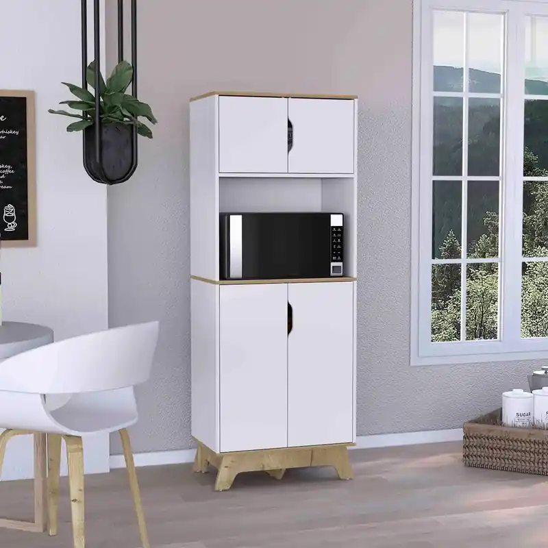 Pamplona Microwave Tall Cabinet Counter Surface, Top And Lower Double Doors Cabinets