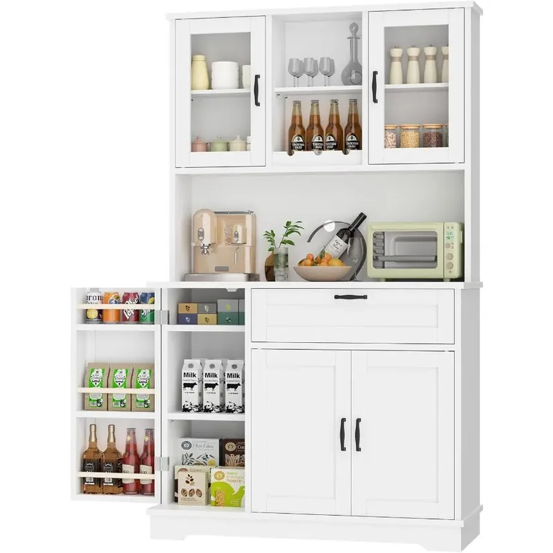 Shintenchi Kitchen Pantry Storage Cabinet Freestanding Buffet Cabinet with Microwave