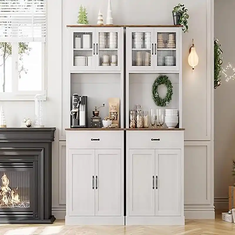 Kitchen Pantry Cabinet, 71 in Tall Kitchen Hutch Storage Cabinet with Microwave Stand