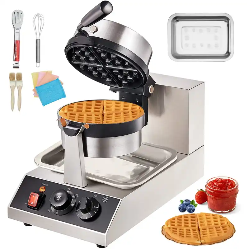 SucceBuy Electric Waffle Maker Stainless Steel Round Waffle Iron Non-Stick Waffle Baker
