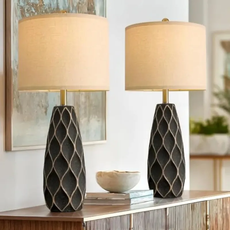 27.5" Ceramic Table Lamps for Bedroom Living Room Lamps Set of 2 Modern