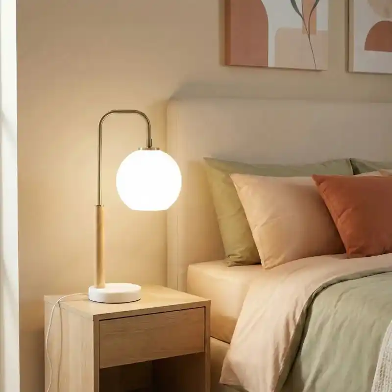 Nordic White Globe Table Lamp with Marble Base for Bedroom or Study Room