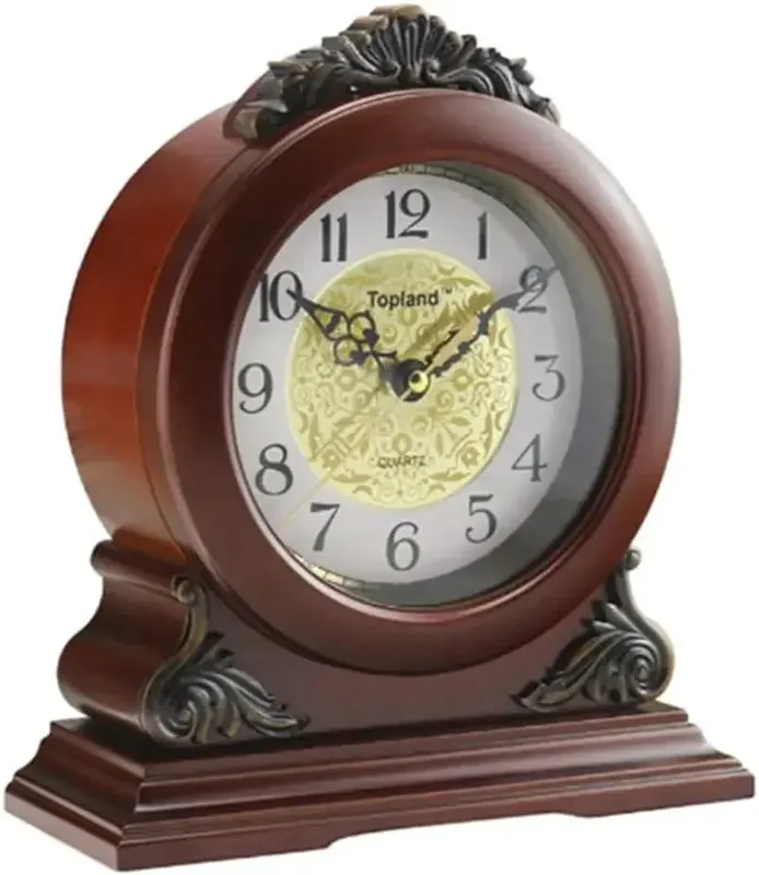 Decorative Chime Wood Mantle Clock Battery Operated for Living Room Decor