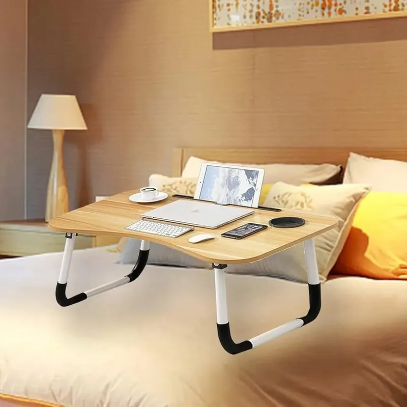 Foldable Lap Desk for Laptop Portable - Bed Table with Phone Stand & Cup Holder