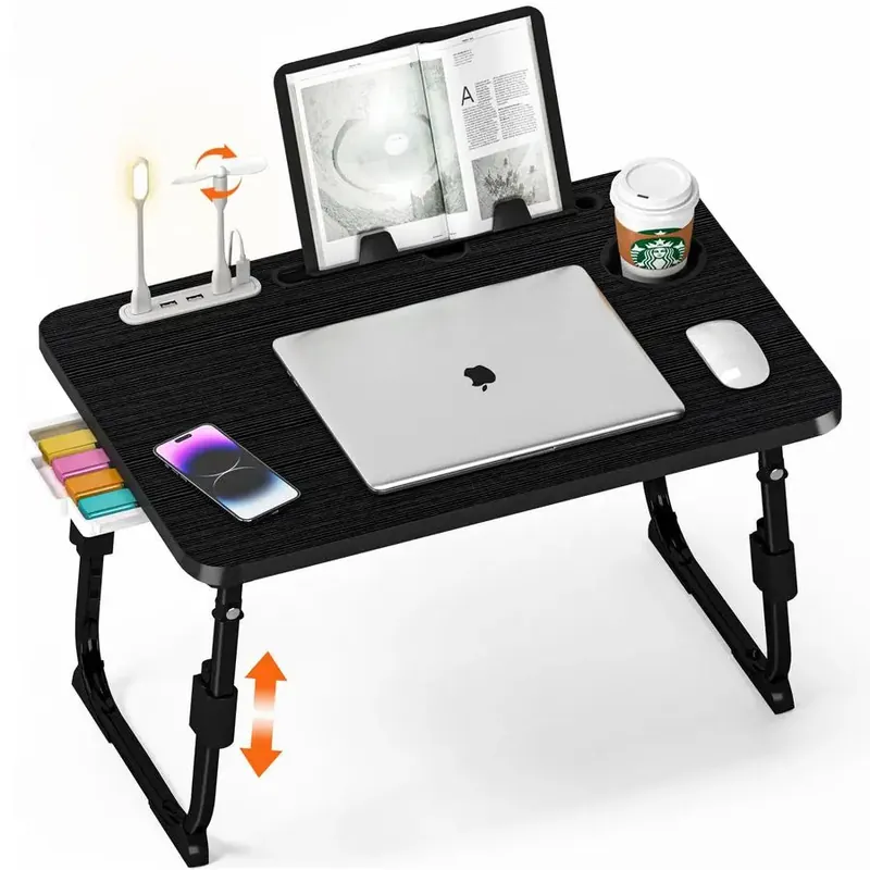 Desk for Bed Height Adjustable, Lap Bed Table with USB Storage Drawer Cup Holder