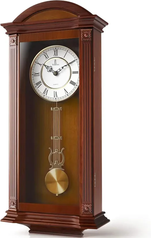 Silent Battery Powered Wooden Grandfather Wall Clock Pendulum Large