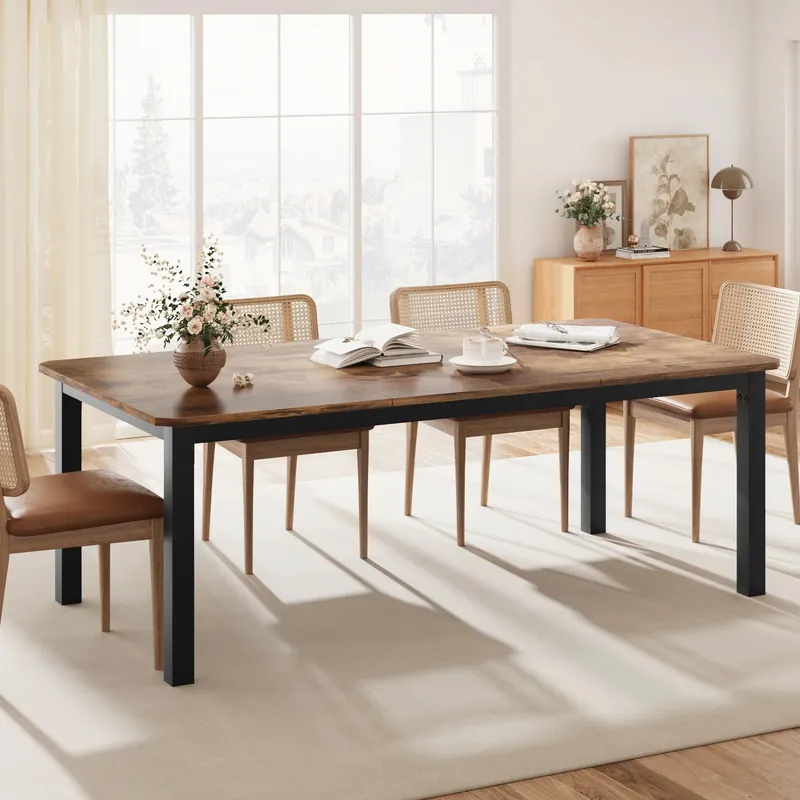 Industrial Rectangular Dining Table for 6-8 People Sturdy Metal Frame Table