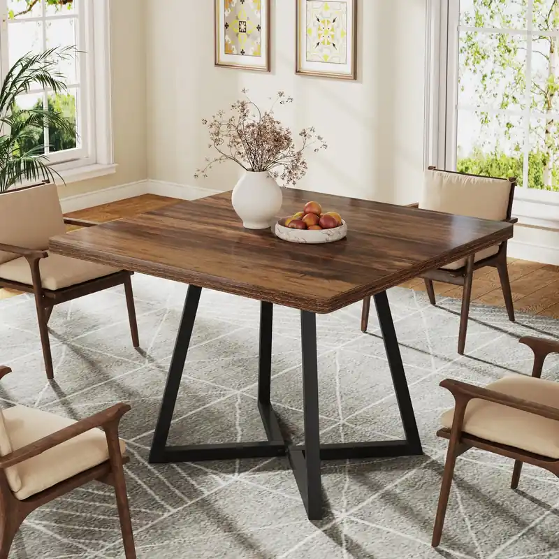 Tribesigns Square Dining Table for 4, 31.5" Industrial Dinner Table with Metal Base