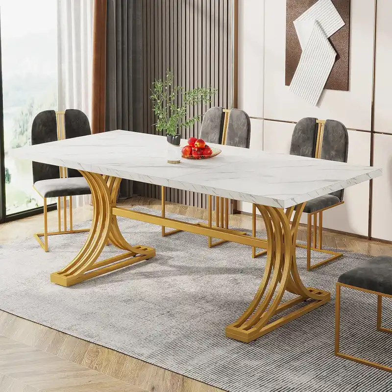 Tribesigns 63-Inch Rectangular Dining Table for 4 to 6, Modern Kitchen Table with Faux Marble Table Top, White Dinner Tables