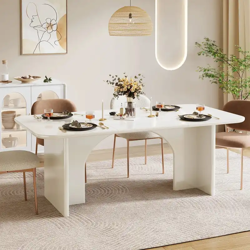 Tribesigns Modern White Dining Table for 4-6 People, 63" Large Rectangle Kitchen Table