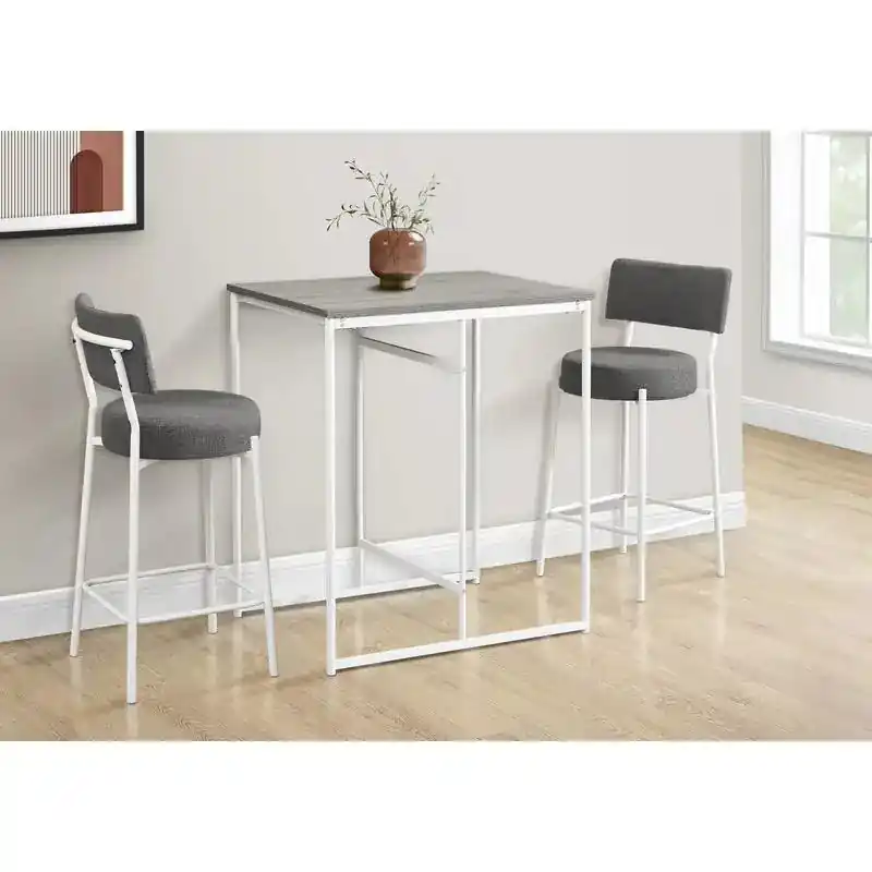 32" Rectangular Counter Height Dining Table, Small, Grey Laminate Top, White Metal Legs