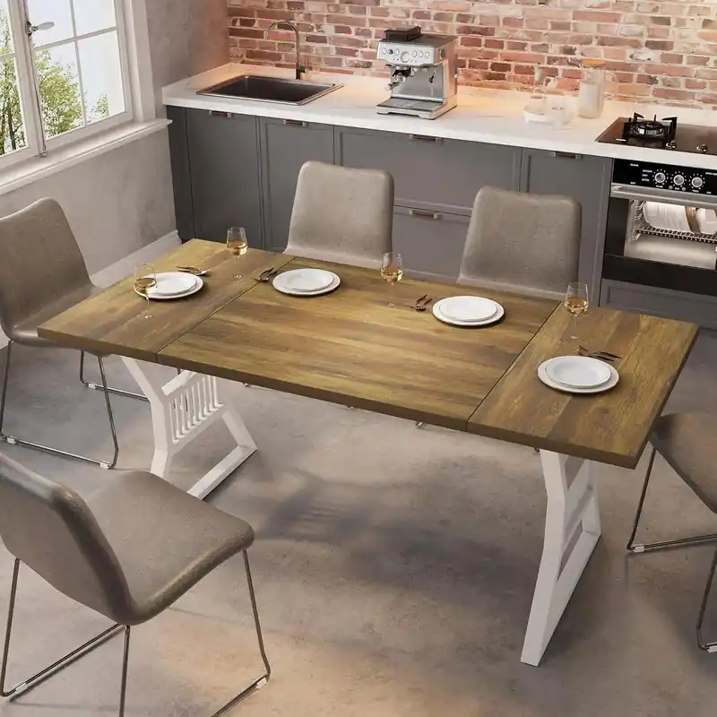 70.8 Inch Large Dining Table for 6-8, Industrial Wooden Kitchen Table