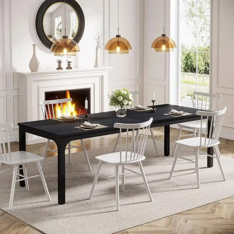 78.7 Inches Long Dining Table for 6-8 Person, Large Rectangle Wood Dining Table, Dinner Table (Only Table) (Black)