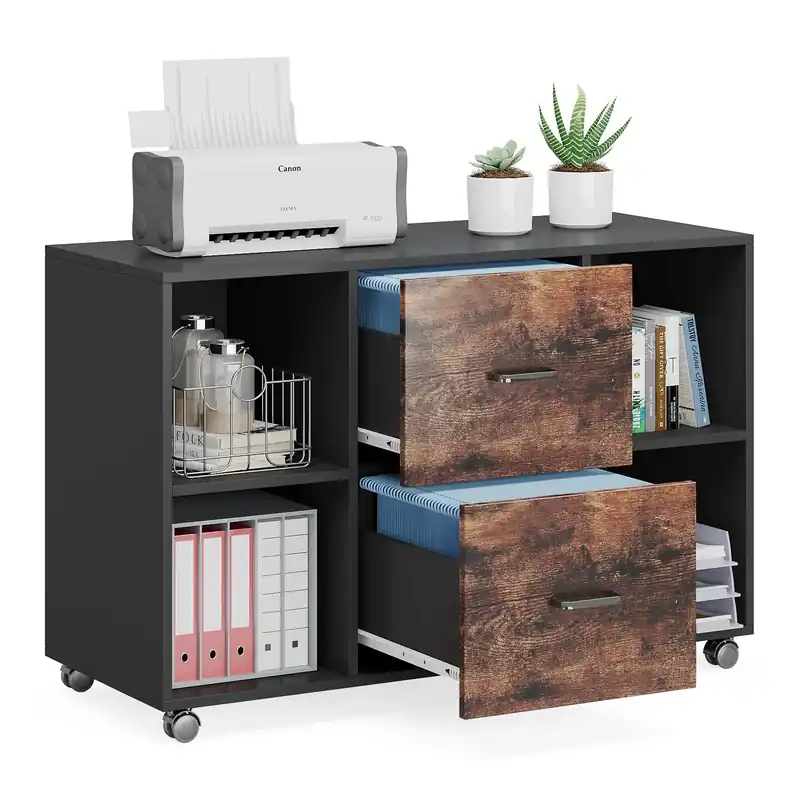 Tribesigns 2 Drawer Wooden File Cabinet Large Mobile Lateral Filing Cabinet