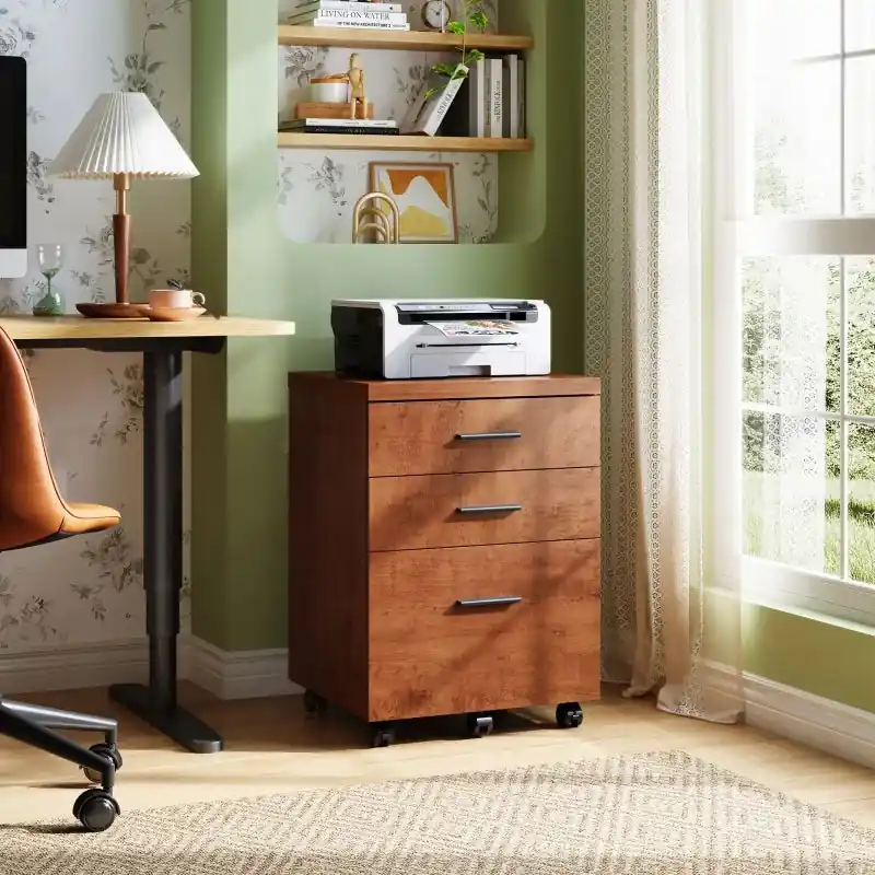 GALAXHERO 3 Drawer Wood File Cabinet Rolling Under Desk Filing Cabinet
