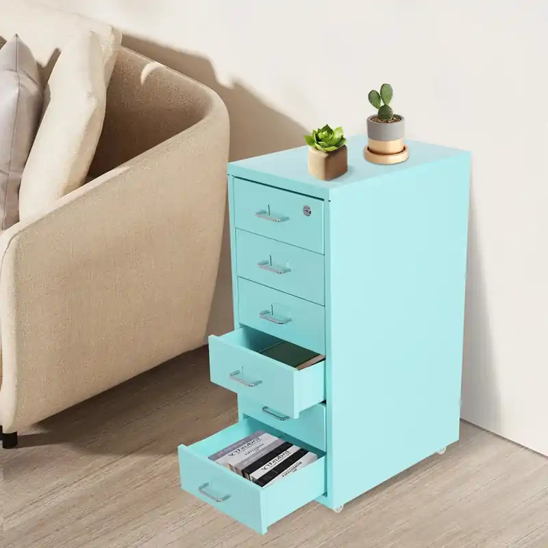 Light Blue Cold-rolled Steel 11x16x27-inch Six-story Metal Filing Cabinet