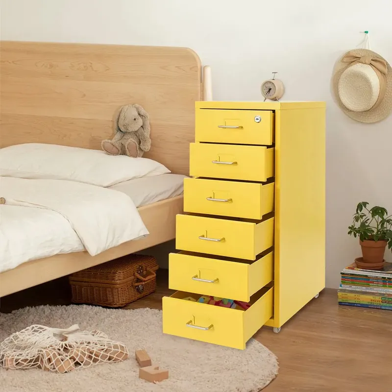 Vertical File Cabinet with Lock 6-Drawer Metal Rolling Storage Cabinet