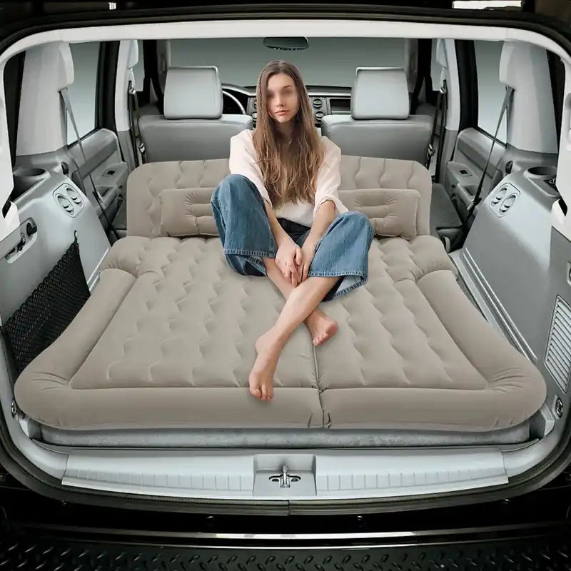 SUV Air Mattress W. Pillows, Thickened Inflatable Car Bed Set For Road Trip