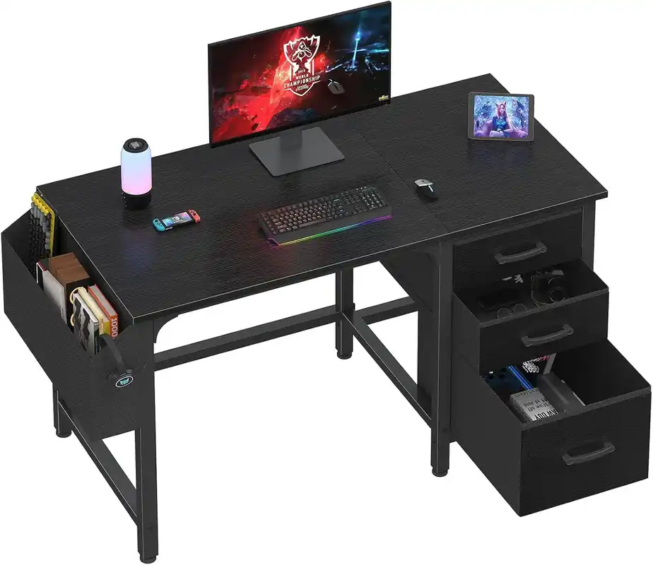Computer Desk with File Drawers Cabinet, 47 Inch Reversible Home Office Desk