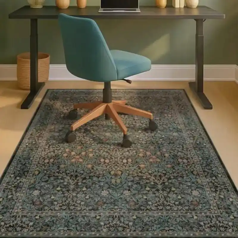 48"x60" Dark Green Office Chair Mat for Hardwood and Tile Floor Vintage Floral