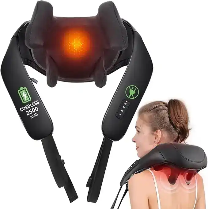 Masgre Cordless Shiatsu Neck Back Massager w/ Heat 2500mAh Rechargeable