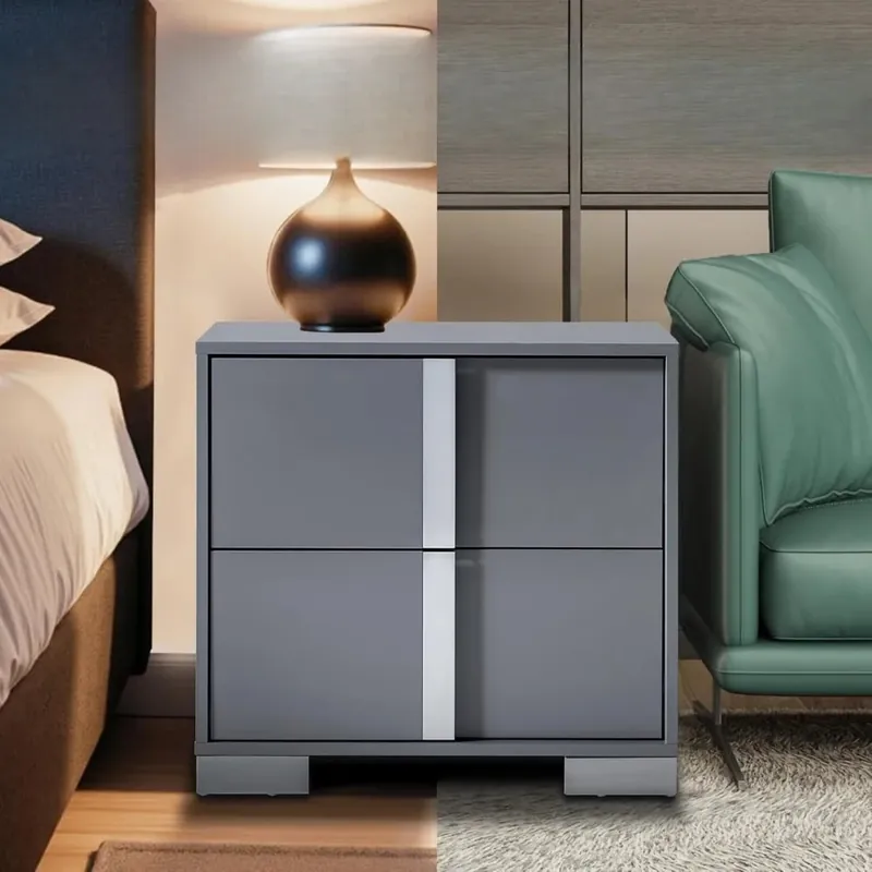 Nightstand Set of 2, Modern End Table with Drawers, High Gloss UV Finish