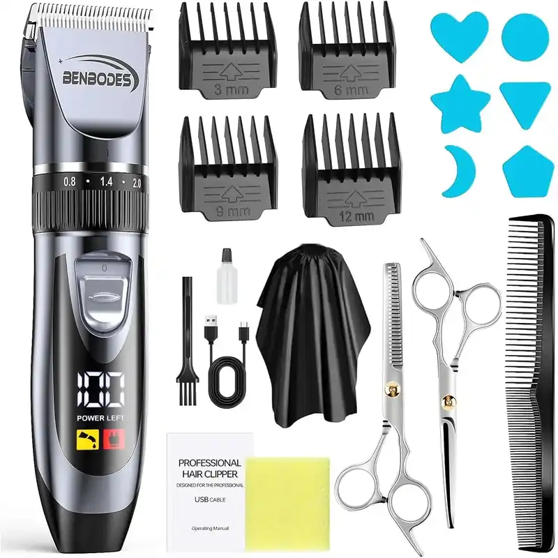 Men‘s Hair Clippers & Beard Trimmer Grooming Kit, 14-in-1 Cordless Rechargeable Haircut Set with LED Display