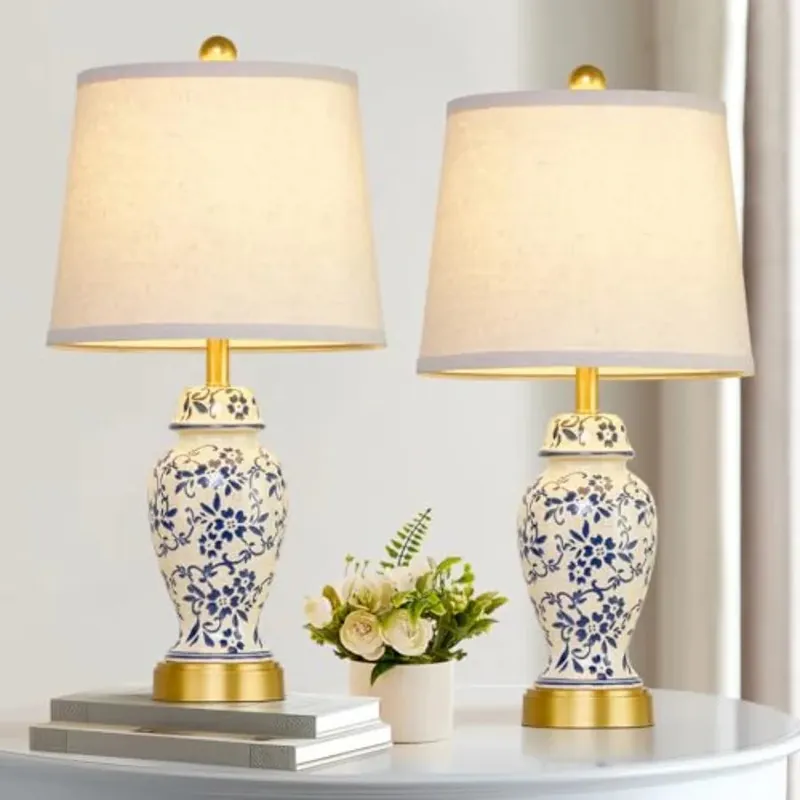 Ceramic Table Lamps Set of 2 for Living Room Bedroom Bedside, Nightstand