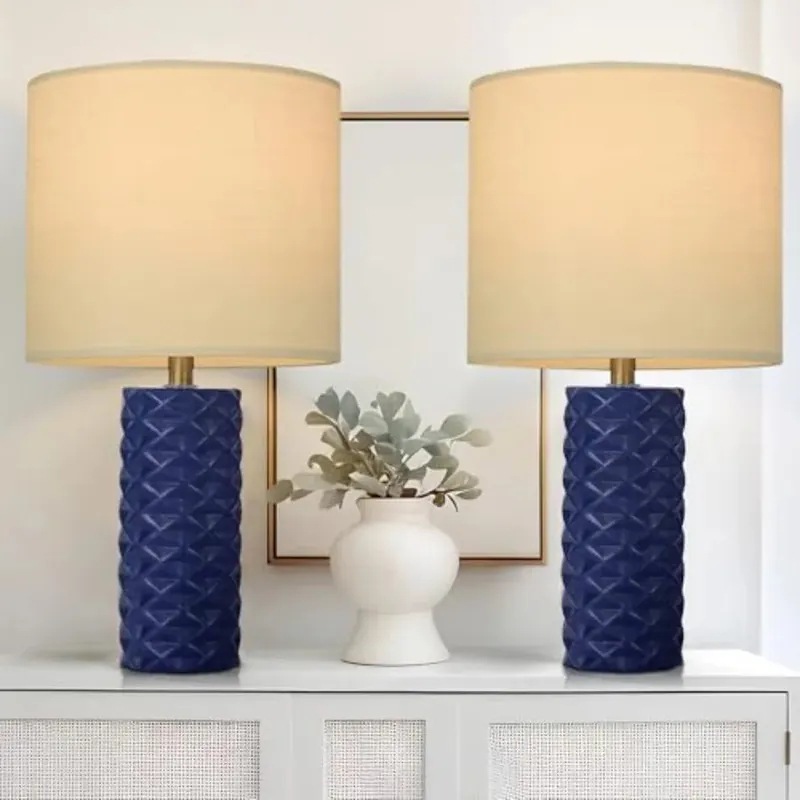20.25" Navy Blue Ceramic Lamps Set of 2 for Living Room, Nightstand